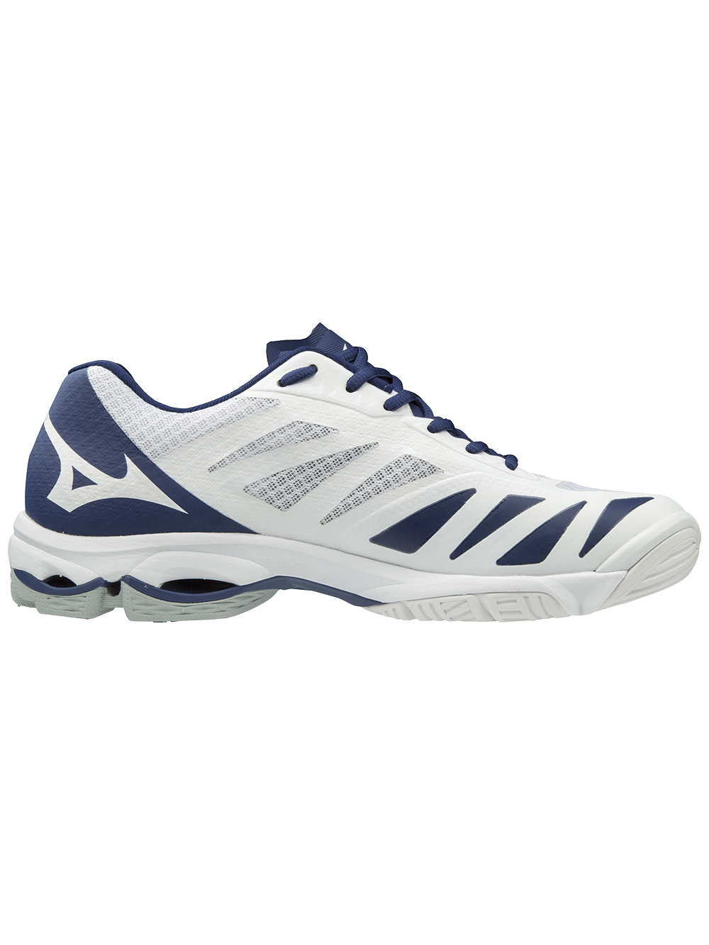 Mizuno Womens Wave Lightning Z5 Shoes - White/Navy | Midwest Volleyball Warehouse